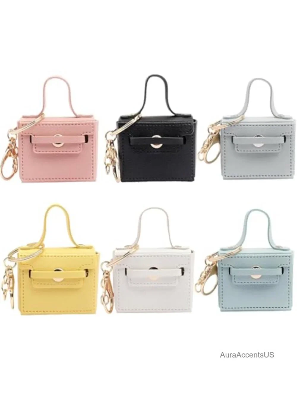 PU Leather Mini Bag Keychain Keyring Coin Purse Lipstick Holder Backpack Charm